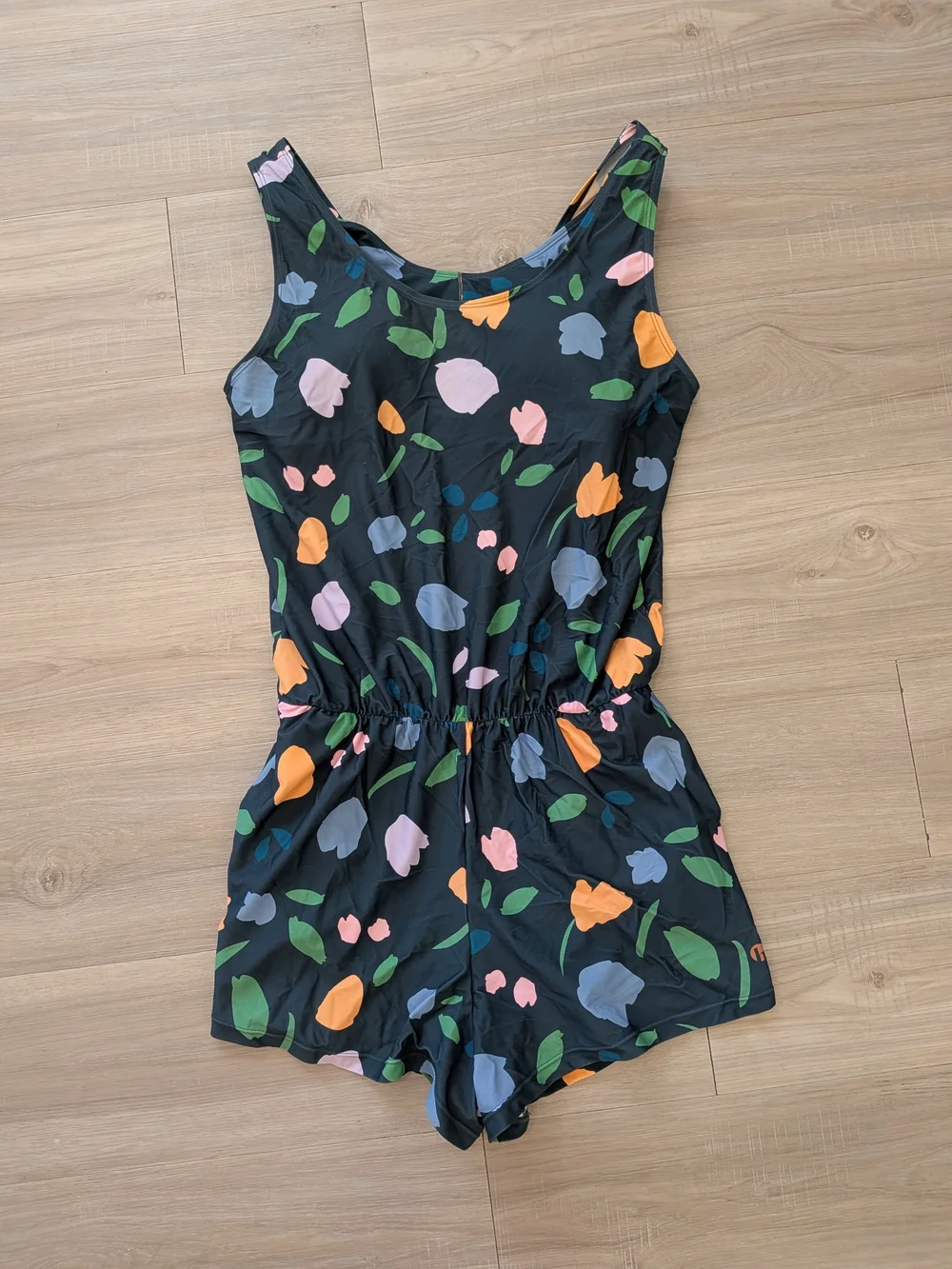 Designer Floral Navy Scoop-Neck One-Piece Swim Romper
